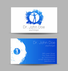 Vector Business Visit Card Human Head Modern logo Creative style. Kid Child Profile Silhouette Design concept. Brand company. Blue color isolated on gray background Symbol for web, print. - 457575616