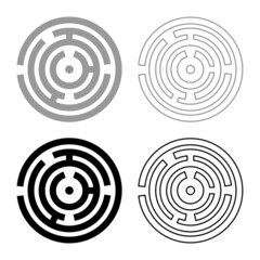 Round labyrinth Circle maze set icon grey black color vector illustration flat style image