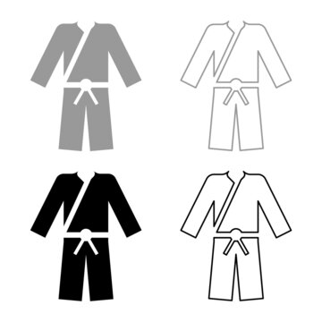 Sports Kimono Japanese wear set icon grey black color vector illustration flat style image