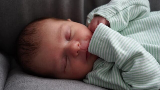Baby Sleep Newborn Sleep, Little Girl Sleeping On Chair Face and Hands close-up