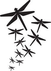 Group of flying dragonfly insect