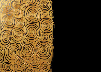 Abstract gold (bronze) color acrylic swirl wave painting. Canvas vintage grunge texture horizontal...
