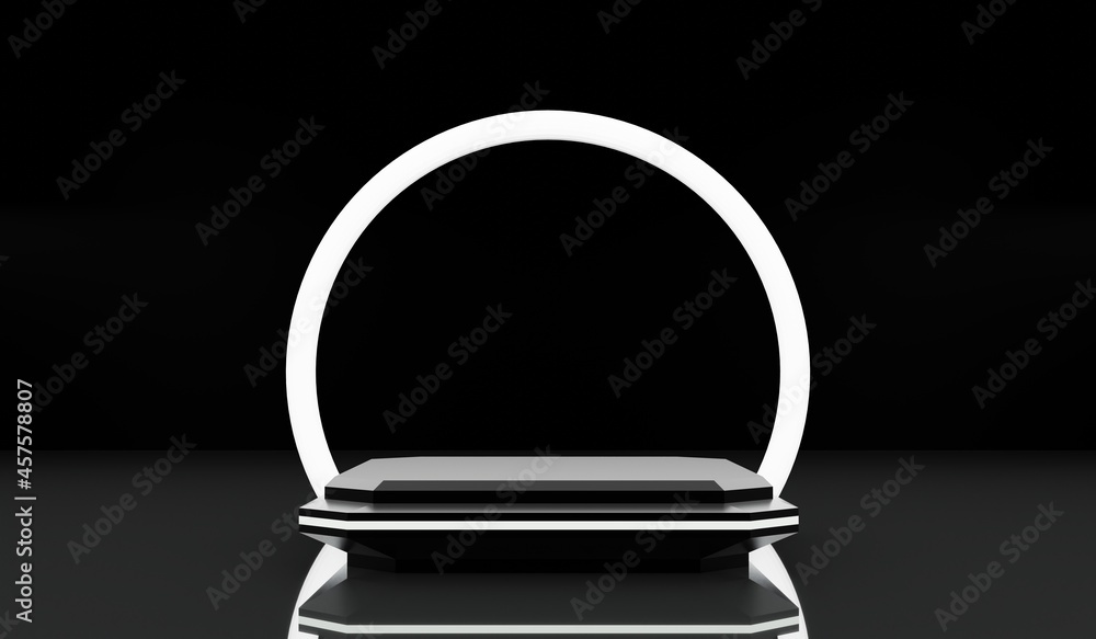 Poster 3d rendering minimalist modern display podium in dark room