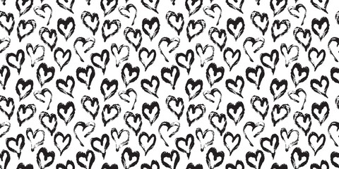 Seamless heart pattern hand painted with ink brush
