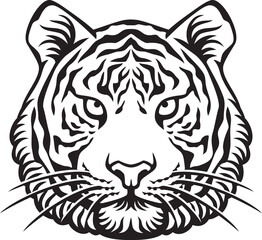 Tiger head black and white vector illustration