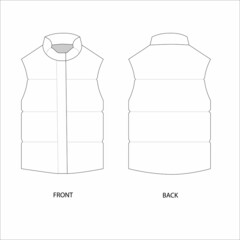 illustration of a sleeveless jacket. Vest with insulation technical sketch. Warm vest vector. Sleeveless jacket template design. © Iryna