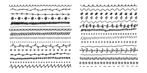 Doodle dividers. Sketch cartoon underline. Hand drawn floral ornament. Vector wedding or christmas decoration
