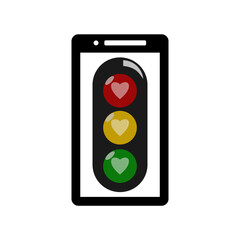 heart in the traffic light lamp on the smartphone