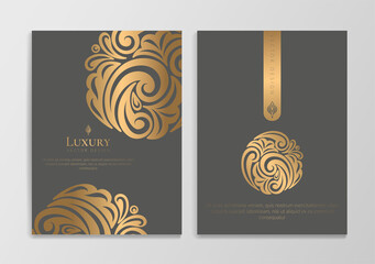 Invitation card design with golden ornament pattern. Luxury vintage vector template. Can be used for background and wallpaper. Elegant and classic vector elements great for decoration.