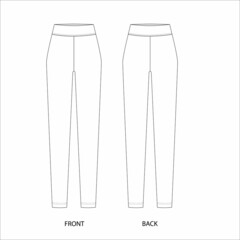 Leggings pants design template. Slim track pants technical sketch. Slim jogging trousers vector illustration.