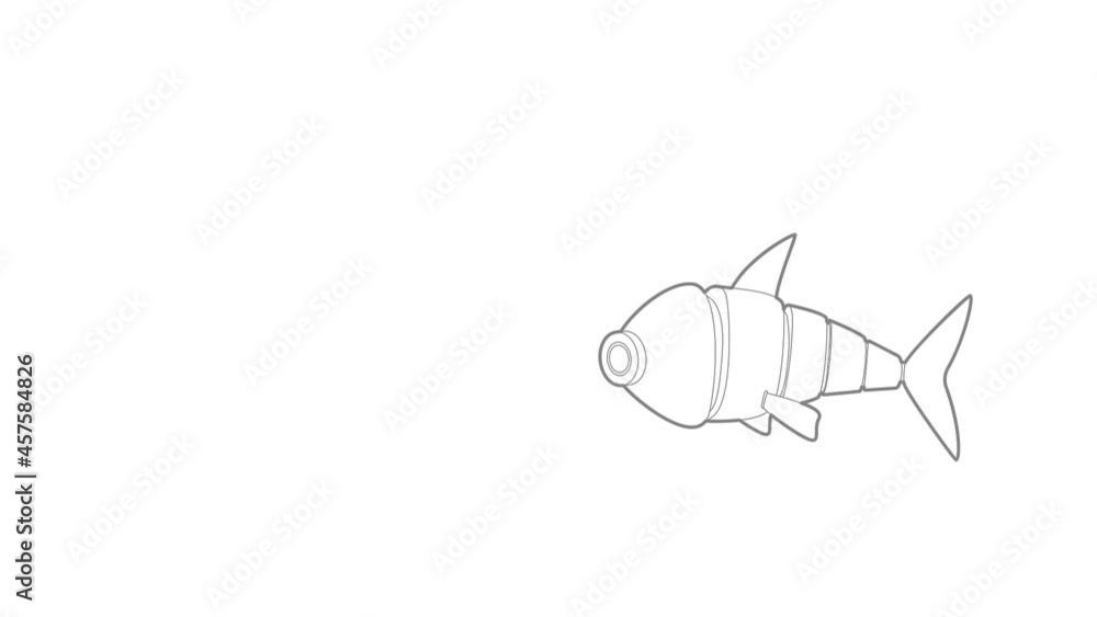 Poster robot fish icon animation best outline object on white background