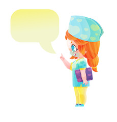 Cute character woman doctor with text balloon