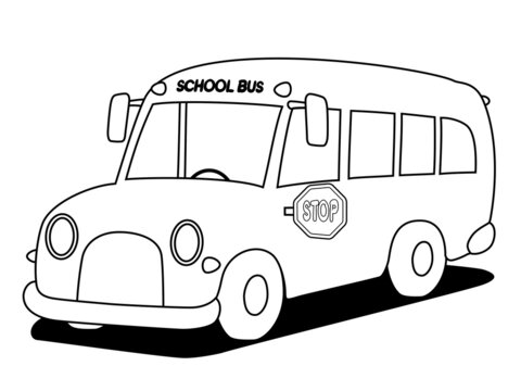 School Bus children vector outline illustration. Student transport cartoon isolated.