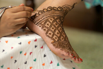 Ledy Feet and Hands in Heena for wedding in white background and isolated hand and feet  | hand...