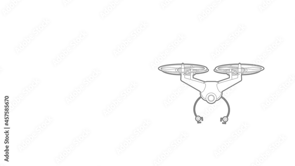 Poster flying robot icon animation best outline object on white background