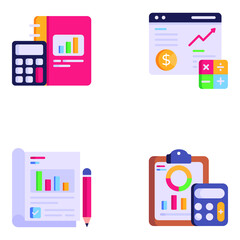 Set of Business Calculations Flat Icons 

