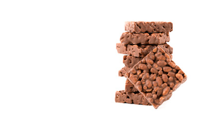 Crunchy chocolate chip cookies on a white background
