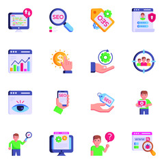 Set of SEO Services Flat Icons

