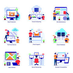 Collection of Web Hosting Flat Illustrations 


