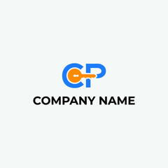 Minimal CP logo with key vector illustration