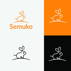 Minimal line art rabbit logo design vector