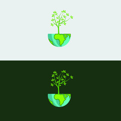 Abstract colorful globe with tree logo vector illustration