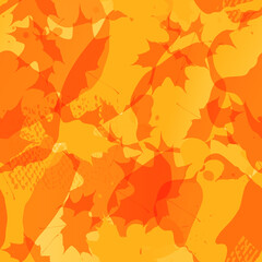 Autumn leaves seamless pattern. Yellow maple leaves abstract background for web, card, banner, poster, cover design template. Bright vector illustration 