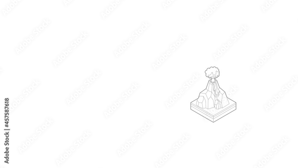 Poster volcano erupting icon animation best outline object on white background
