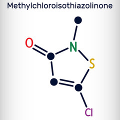 Methylchloroisothiazolinone, MCI molecule. It is Isothiazolinone, powerful biocide and preservative with antibacterial, antifungal properties. Skeletal chemical formula