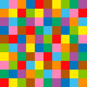 Colored square pattern background. Hundred colorful squares, seamless extendable vector illustration.
