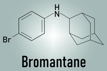 Bromantane asthenia drug molecule. Also used in sports doping. Skeletal formula.