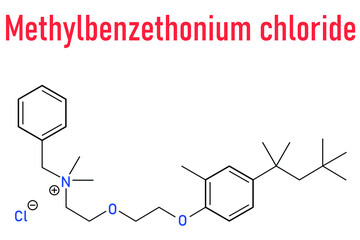 Methylbenzethonium chloride antiseptic molecule. Skeletal formula.
