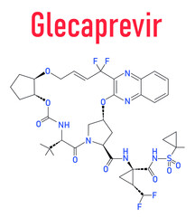 Fototapeta premium Glecaprevir hepatitis C virus drug molecule. Skeletal formula.