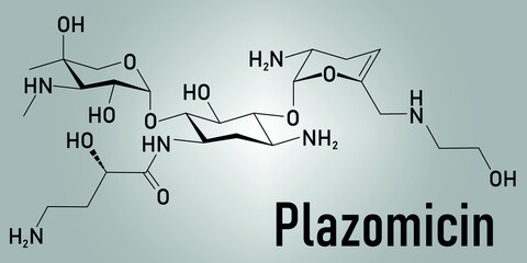 Plazomicin antibiotic drug molecule (aminoglycoside class). Skeletal formula.