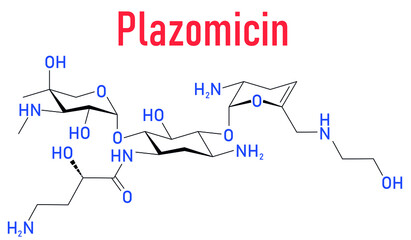 Plazomicin antibiotic drug molecule (aminoglycoside class). Skeletal formula.