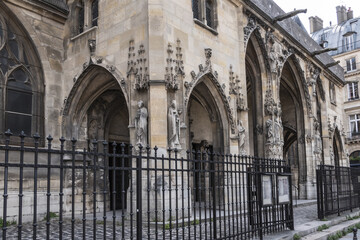 Church Saint-Germain-l'Auxerrois, Place du Louvre, Paris. Founded in 7th century, church was rebuilt many times and now has construction in Roman, Gothic and Renaissance styles. Paris, France.