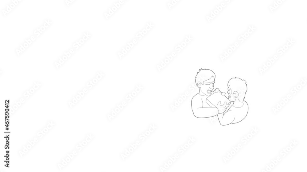 Poster two aggressive men fighting for box icon animation best outline object on white background