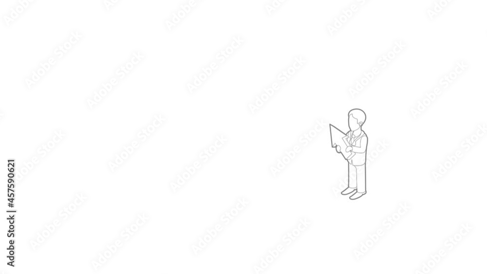 Poster business man holding with arrow up icon animation best outline object on white background