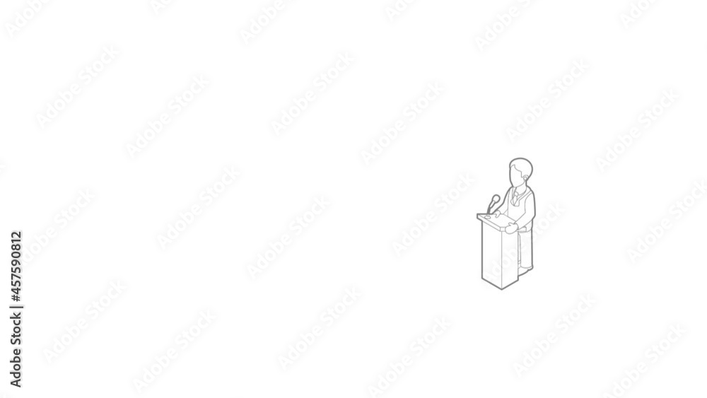Poster orator speaking from tribune icon animation best outline object on white background