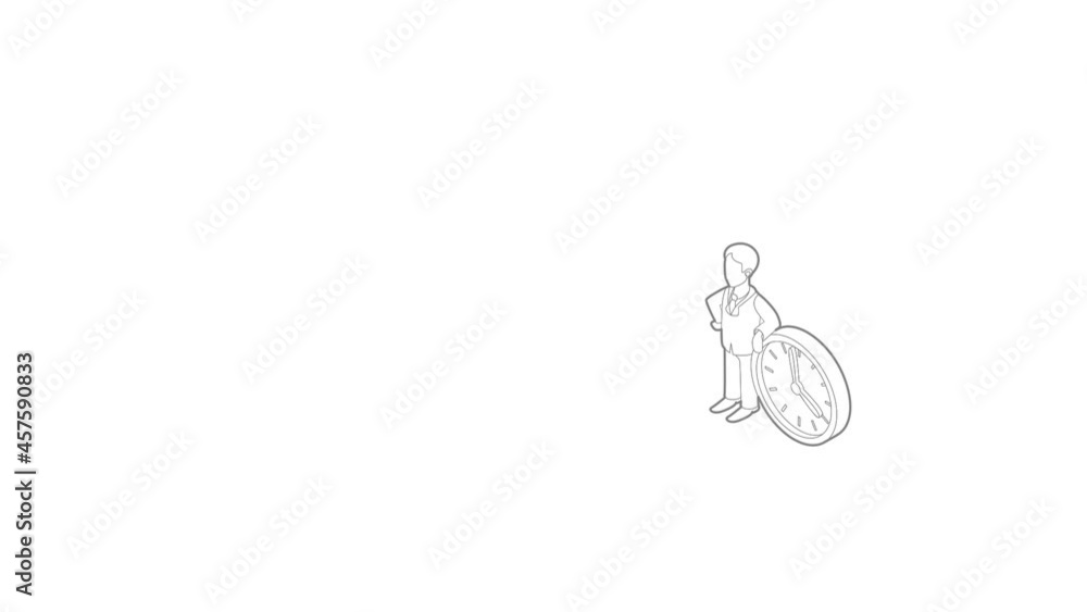 Poster businessman and clock showing 4 clock icon animation best outline object on white background