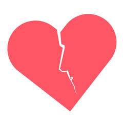 Broken heart with the crack in shape of male profile. Unrequited love conceptual illustration.