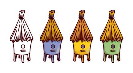 Honey hand drawn decorative icons with hive. Color and line isolated vector inl illustration