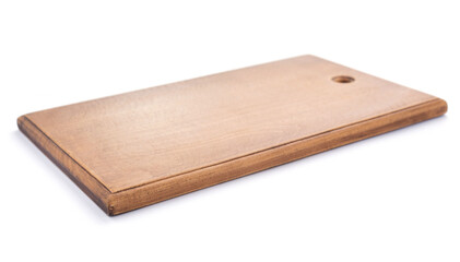 Wood cutting board for homemade bread cooking isolated at white background. Empty wooden tray