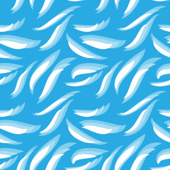 Fototapeta na wymiar Abstract seamless pattern with white feathers or wave curles on light blue background