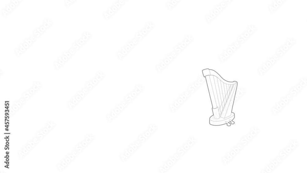 Poster harp icon animation best outline object on white background