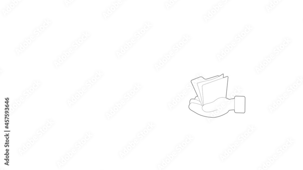Poster hand holding file folder icon animation best outline object on white background