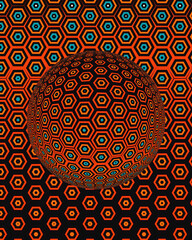 abstract orange and blue 3d sphere with hexagonal pattern