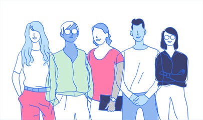 Team di giovani talenti. Gruppo di personaggi colorati maschili e femminili isolati sullo sfondo bianco - obrazy, fototapety, plakaty