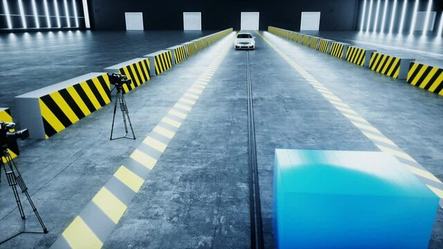 Generic 3d car crash test. Car destruction. Realistic 4k animation.