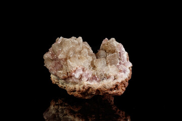 Macro mineral stone Pink Amethyst on a black background